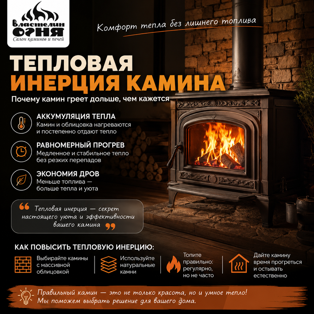 Что такое тепловая инерция камина и почему один камин быстро нагревает комнату, а другой долго сохраняет тепло?